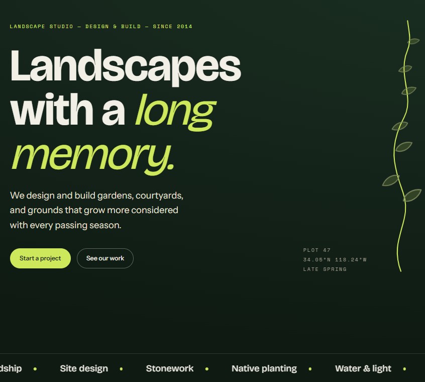 This website showcases the landscape services provided and allows customers to make appointments online.
